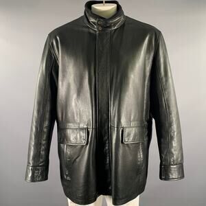 SAKS FIFTH AVENUE Size XXL Black Leather Mock Neck Zip Jacket